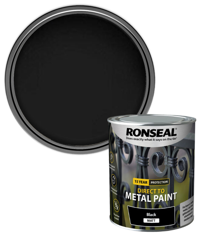 Ronseal 15 Year Direct To Metal Paint - Matt - Black - 750ml