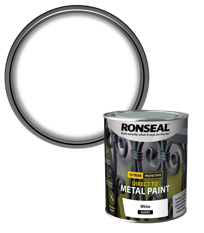 Ronseal 15 Year Direct To Metal Paint - Gloss - White - 750ml