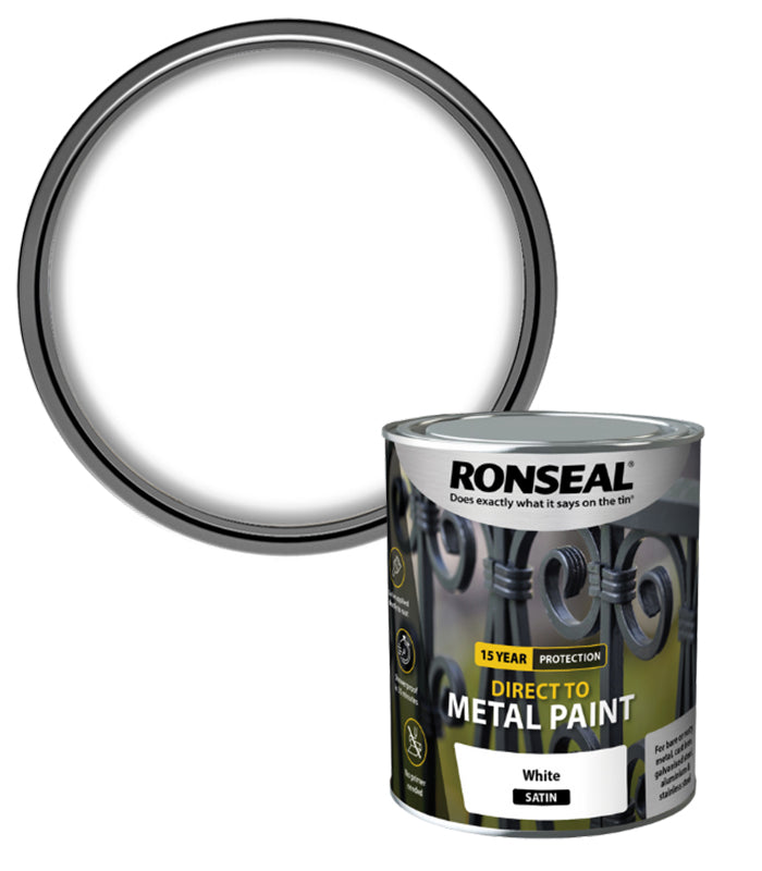 Ronseal 15 Year Direct To Metal Paint - Satin - White - 750ml