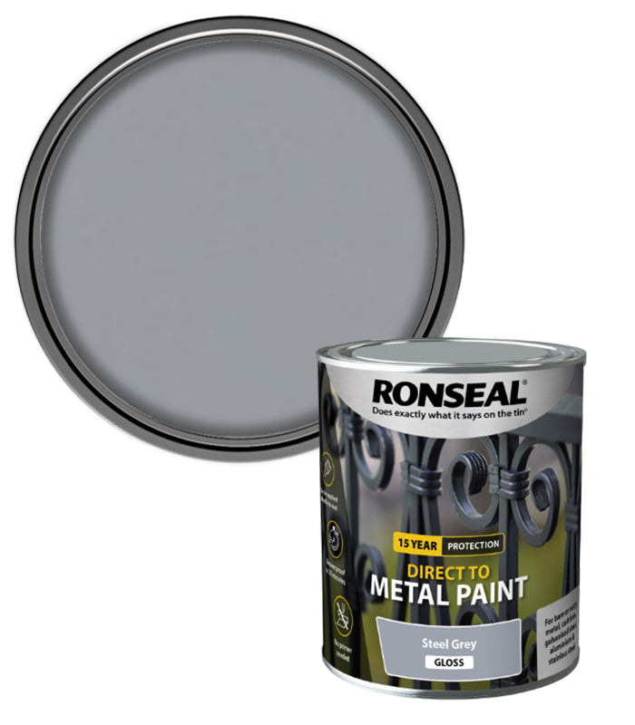 Ronseal 15 Year Direct To Metal Paint - Gloss - Steel Grey - 750ml