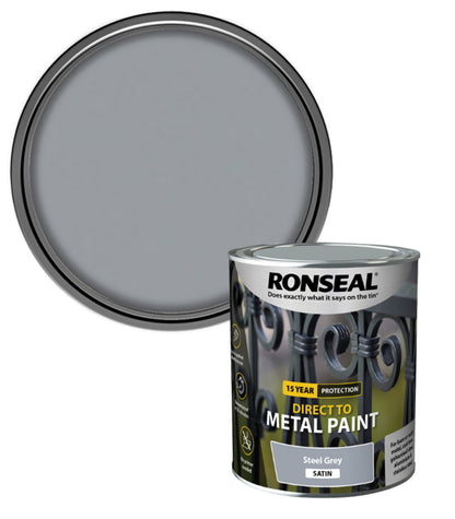 Ronseal 15 Year Direct To Metal Paint - Satin - Steel Grey - 750ml