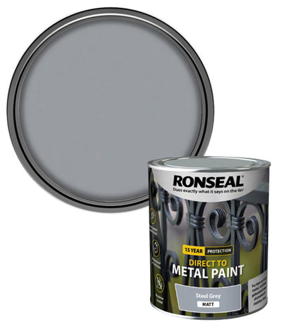 Ronseal 15 Year Direct To Metal Paint - Matt - Steel Grey - 750ml