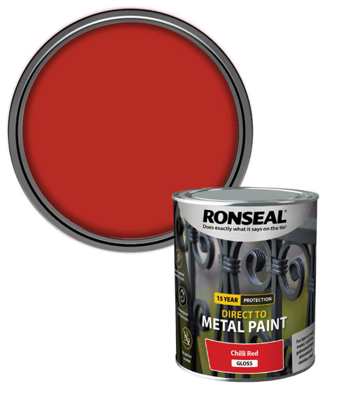 Ronseal 15 Year Direct To Metal Paint - Gloss - Chilli Red - 750ml