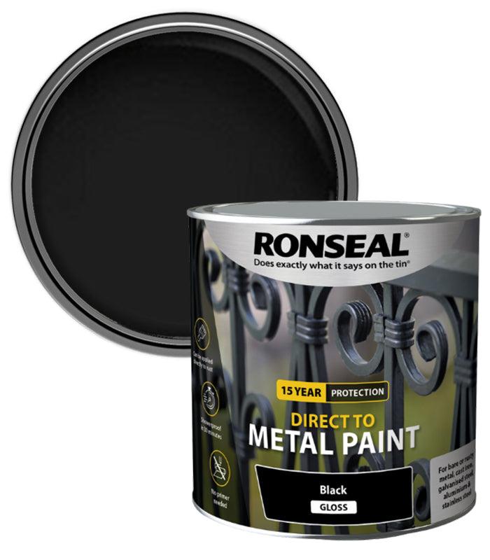 Ronseal 15 Year Direct To Metal Paint - Gloss - Black - 2.5 Litre
