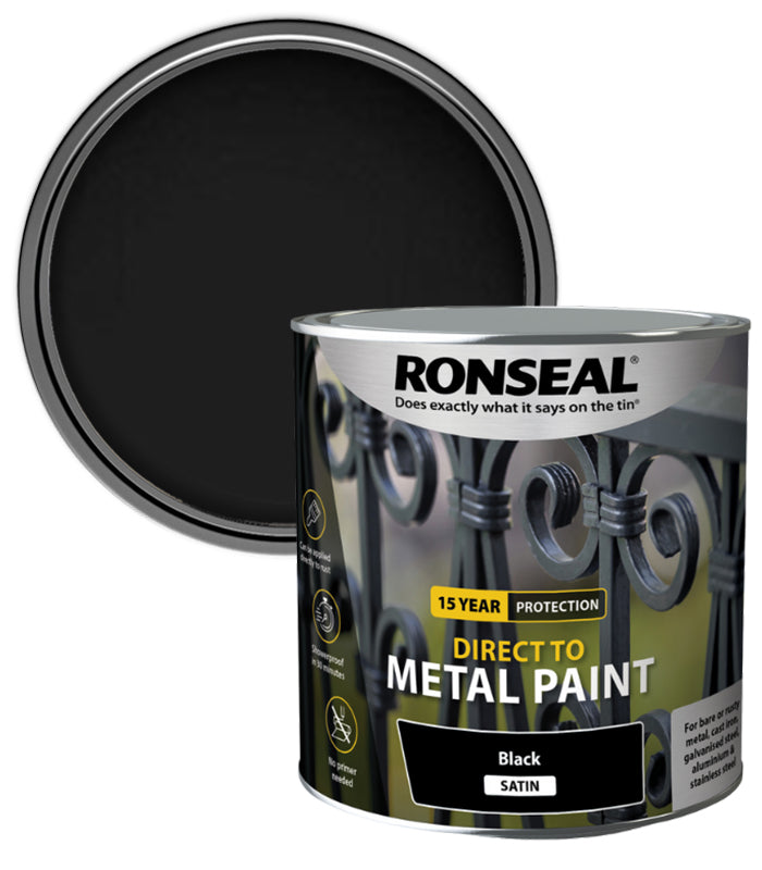 Ronseal 15 Year Direct To Metal Paint - Satin - Black - 2.5 Litre