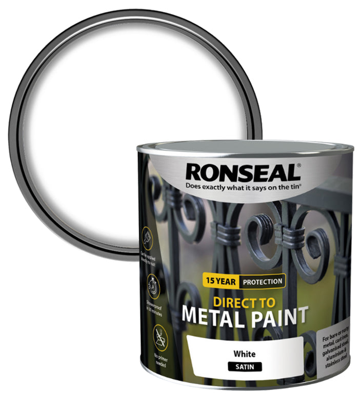 Ronseal 15 Year Direct To Metal Paint - Satin - White - 2.5 Litre