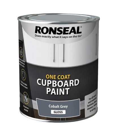 Ronseal One Coat Cupboard Melamine and MDF Paint - 750ml - Cobalt Grey Gloss