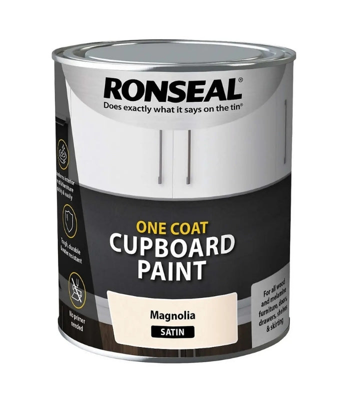 Ronseal One Coat Cupboard Melamine and MDF Paint - 750ml - Magnolia Satin