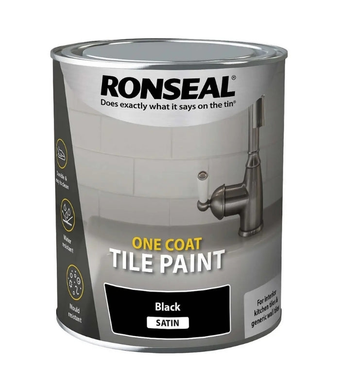 Ronseal One Coat Water Based Tile Paint - 750ml - Satin - Black