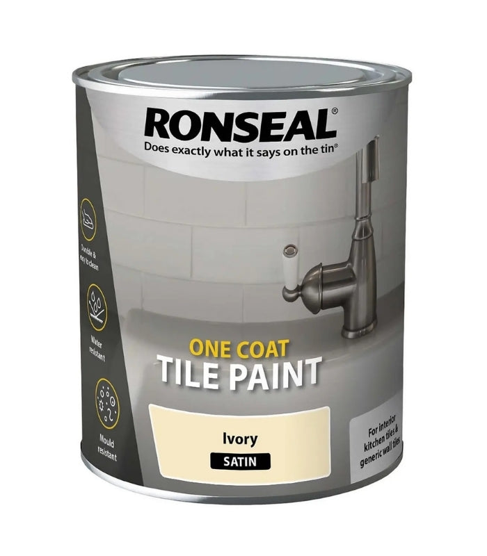 Ronseal One Coat Water Based Tile Paint - 750ml - Satin - Ivory