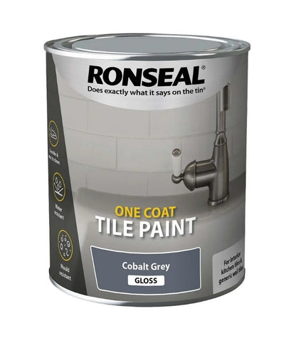 Ronseal One Coat Water Based Tile Paint - 750ml - Gloss - Cobalt Grey