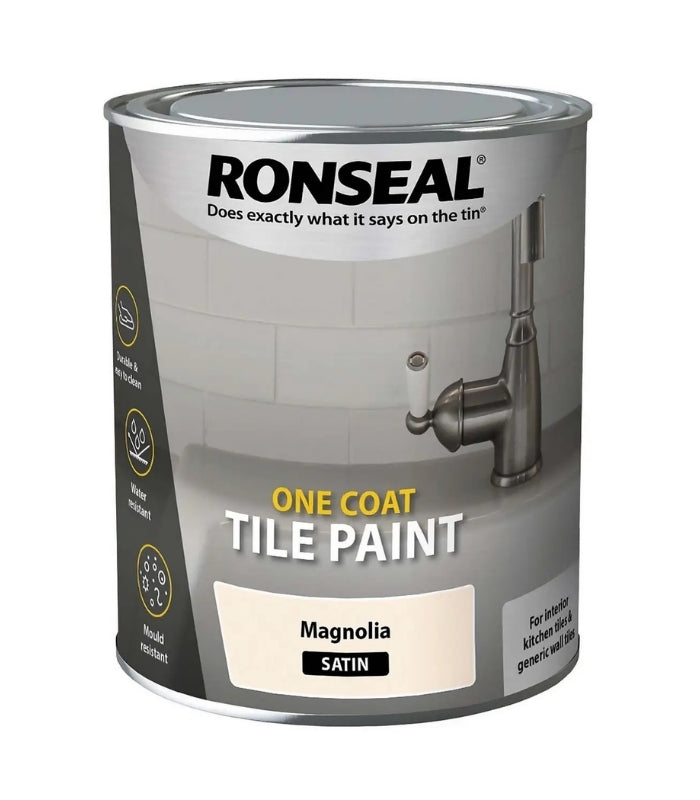 Ronseal One Coat Water Based Tile Paint - 750ml - Satin - Magnolia