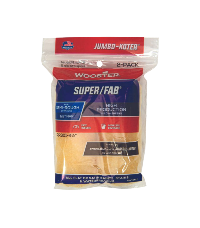 Wooster Jumbo Koter Super Fab 4.5" Mini Roller Sleeves 1/2" Nap Semi Rough - Twin Pack