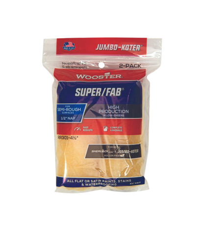 Wooster Jumbo Koter Super Fab 4.5" Mini Roller Sleeves 1/2" Nap Semi Rough - Twin Pack