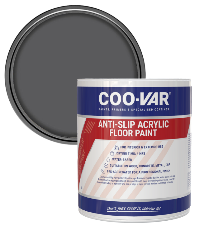 CooVar Anti Slip Acrylic Floor Paint - Grey - 5 Litre