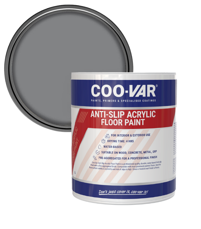 CooVar Anti Slip Acrylic Floor Paint - Light Grey - 5 Litre