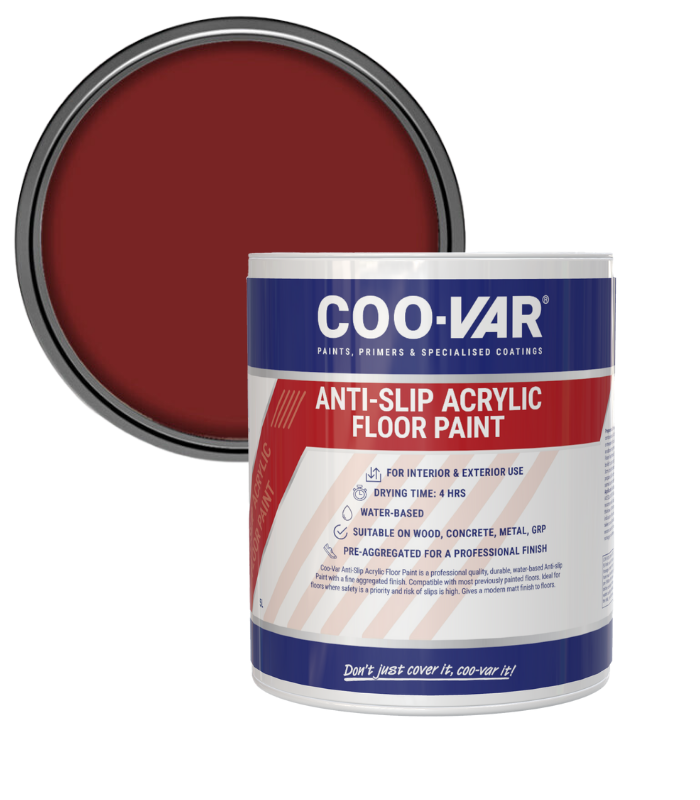 CooVar Anti Slip Acrylic Floor Paint - Red - 5 Litre