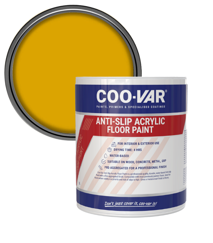 CooVar Anti Slip Acrylic Floor Paint - Yellow - 5 Litre