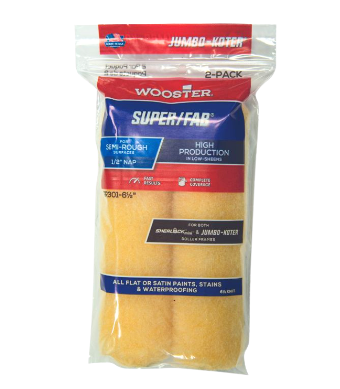 Wooster Jumbo Koter Super Fab 6.5" Mini Roller Sleeves 1/2" Nap Semi Rough - Twin Pack