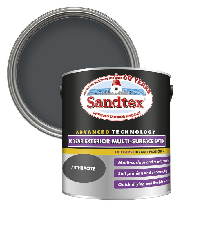 Sandtex 10 Year Exterior Multi Surface Satin - Anthracite - 2.5L