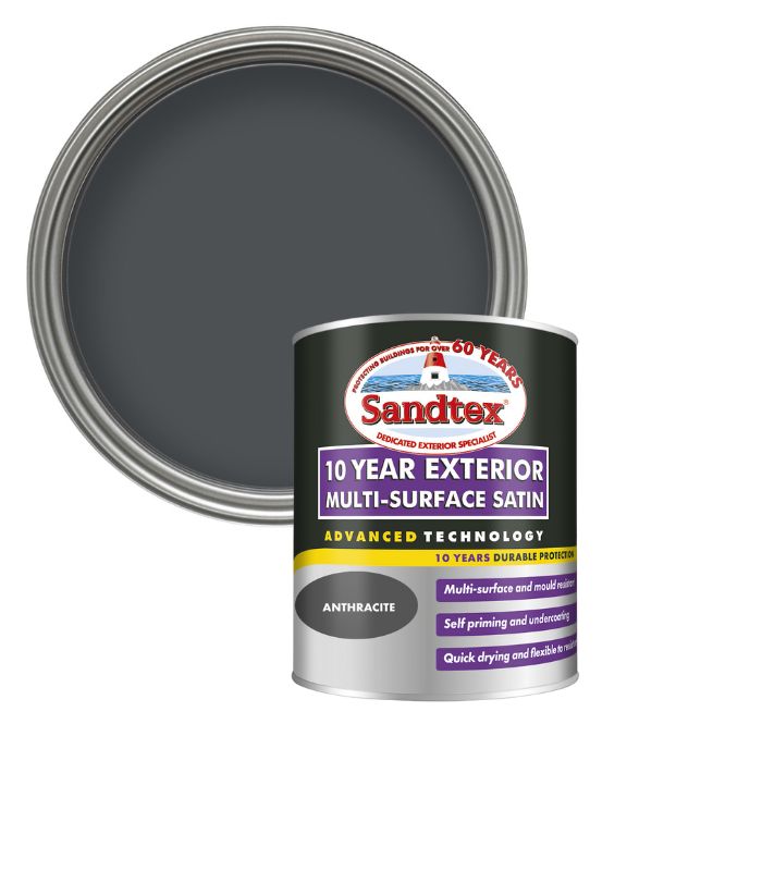 Sandtex 10 Year Exterior Multi Surface Satin - Anthracite - 750ml