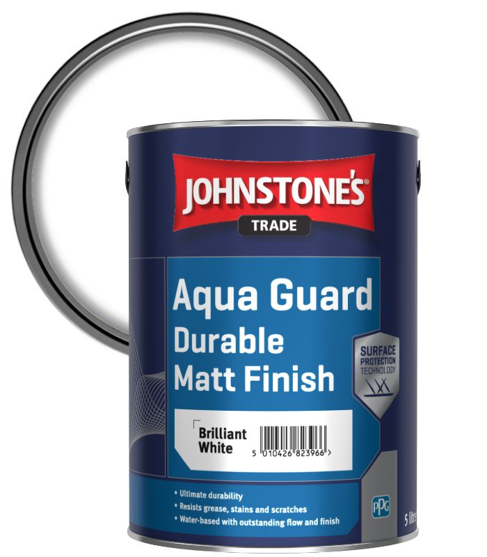 Johnstones Trade Aqua Guard Durable Water Based Matt Brilliant White - 5 Litre