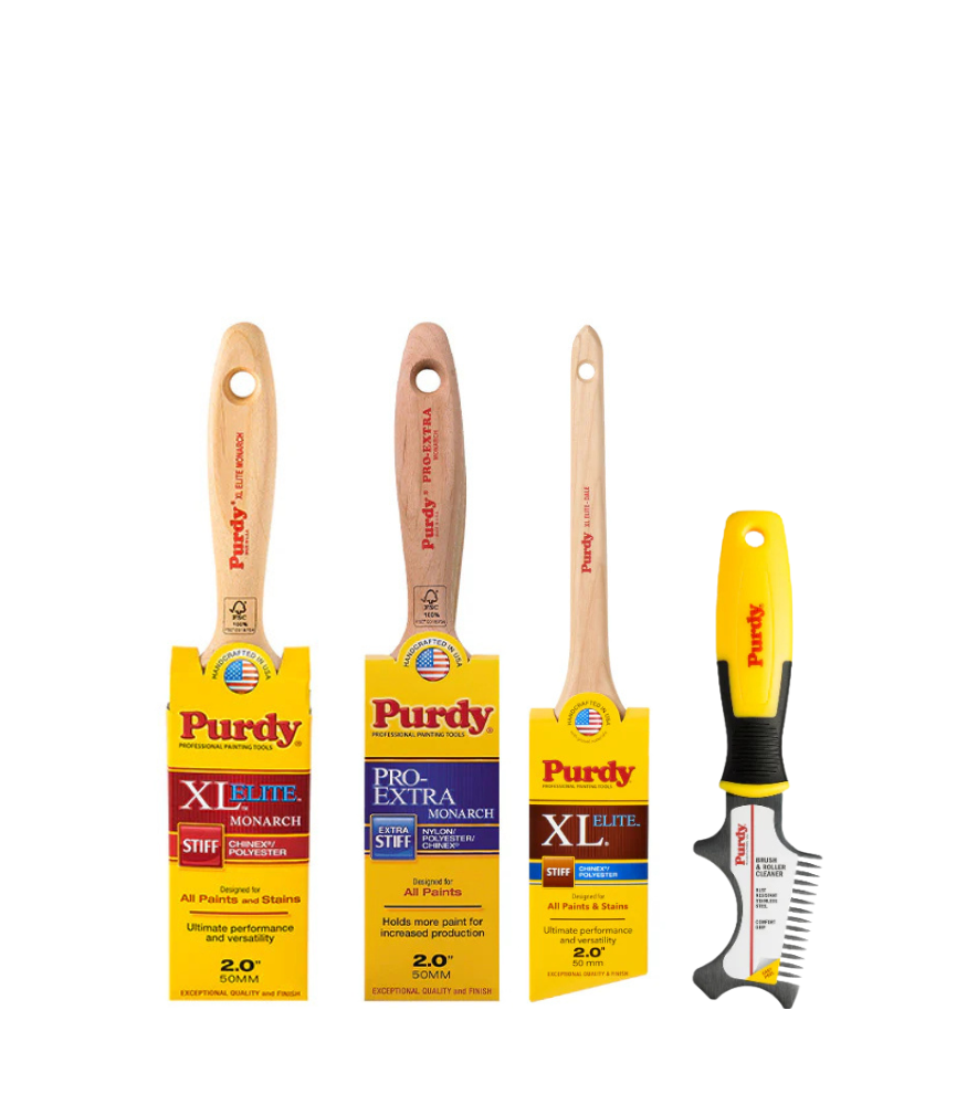 Purdy Essential Brush Kit - 2 Inch Elite & Monarch Brushes + Cleaner Comb