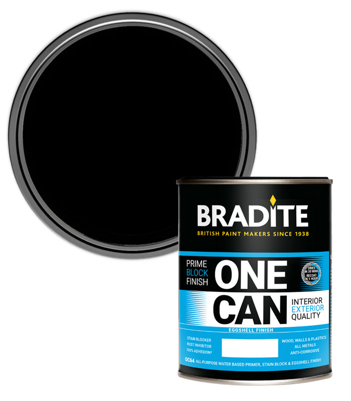 Bradite One Can Eggshell Primer and Finish - Black - 1L