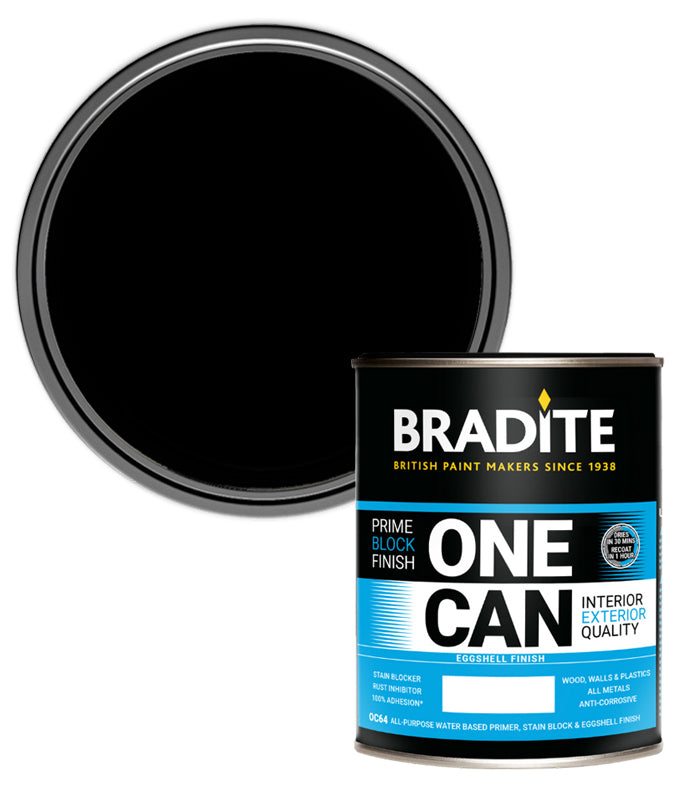 Bradite One Can Eggshell O64 Primer and Finish - Black - 1L