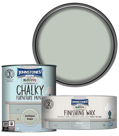 Johnstones Furniture Paint 750ml With Clear Wax - Antique Sage