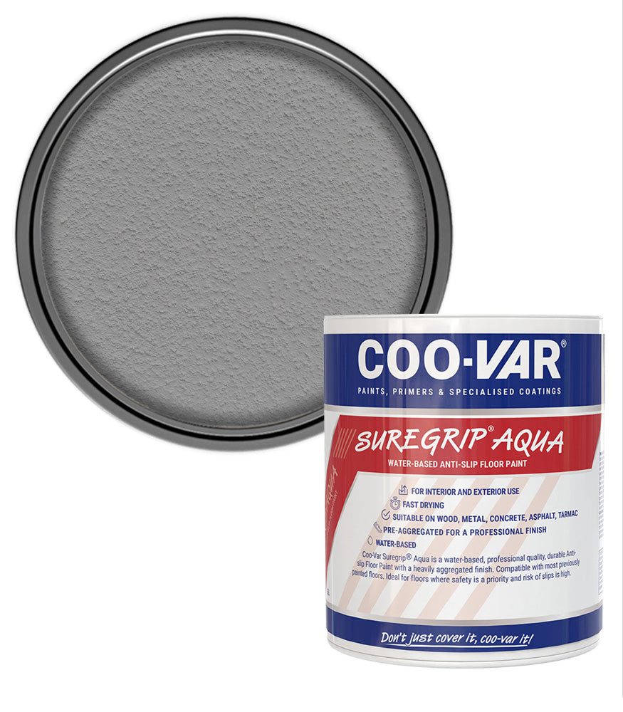 CooVar Suregrip Aqua Floor Paint - Light Grey - 1 Litre