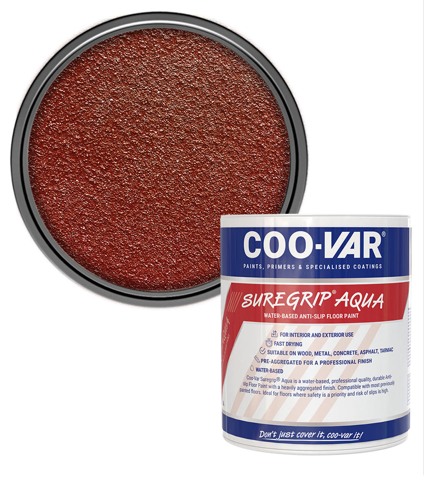 CooVar Suregrip Aqua Floor Paint - Red - 1 Litre