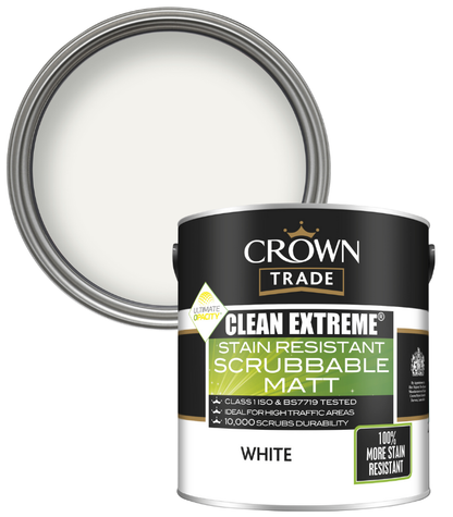 Crown Trade Clean Extreme Stain Scrubbable Matt - White - 2.5L