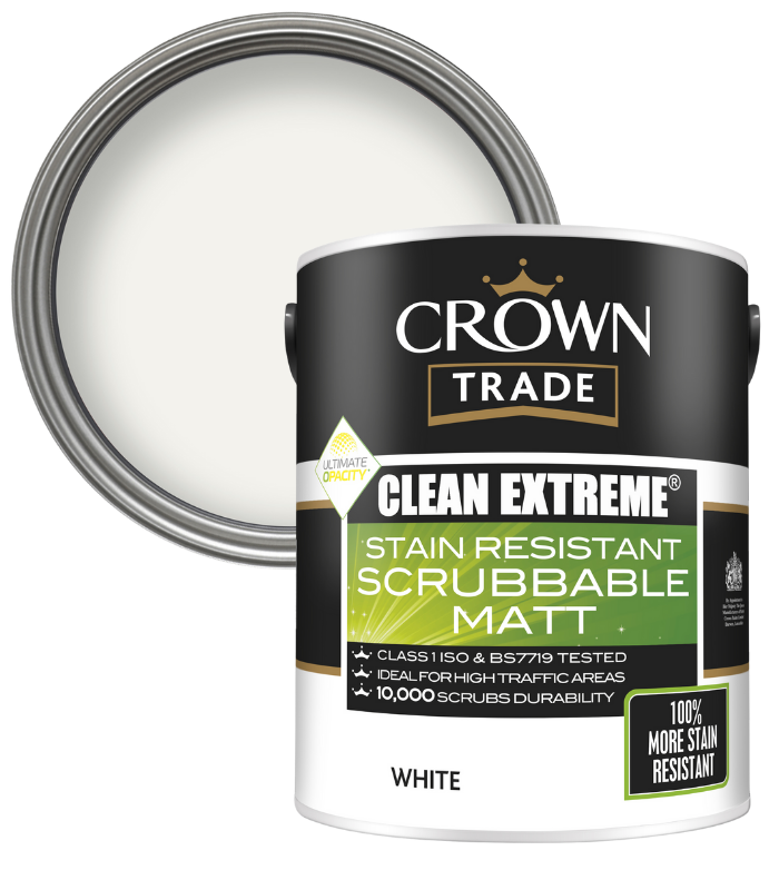 Crown Trade Clean Extreme Stain Scrubbable Matt - White - 5L