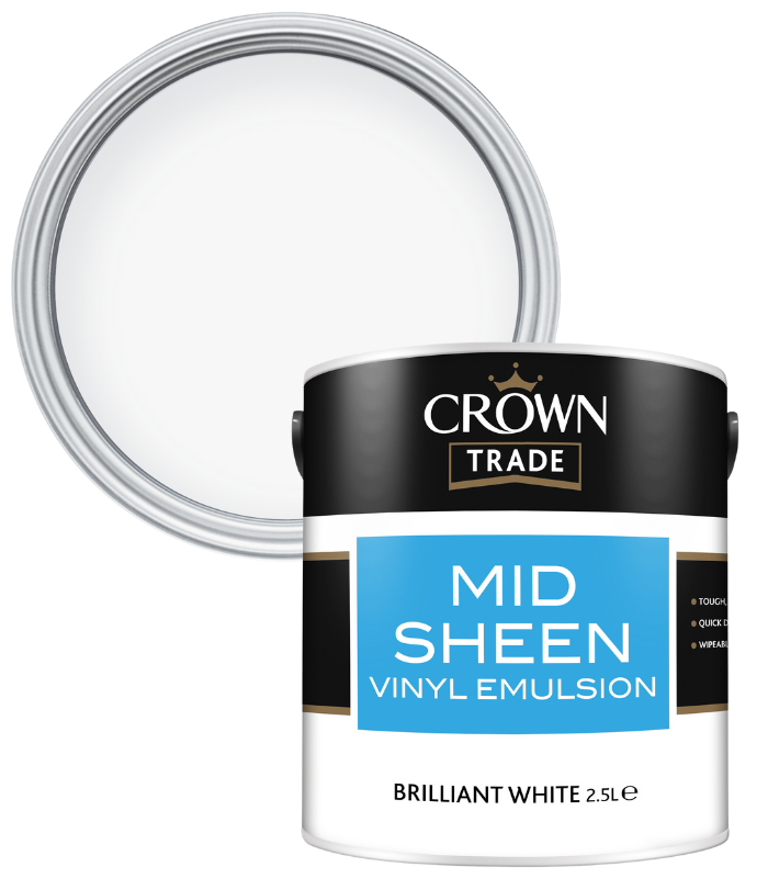 Crown Trade Vinyl Mid Sheen Emulsion - White - 2.5L