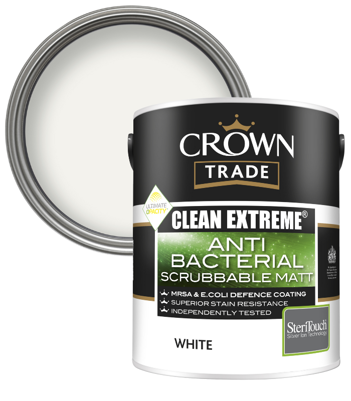 Crown Trade Clean Extreme Anti Bacterial Scrubbable Matt - White - 5L