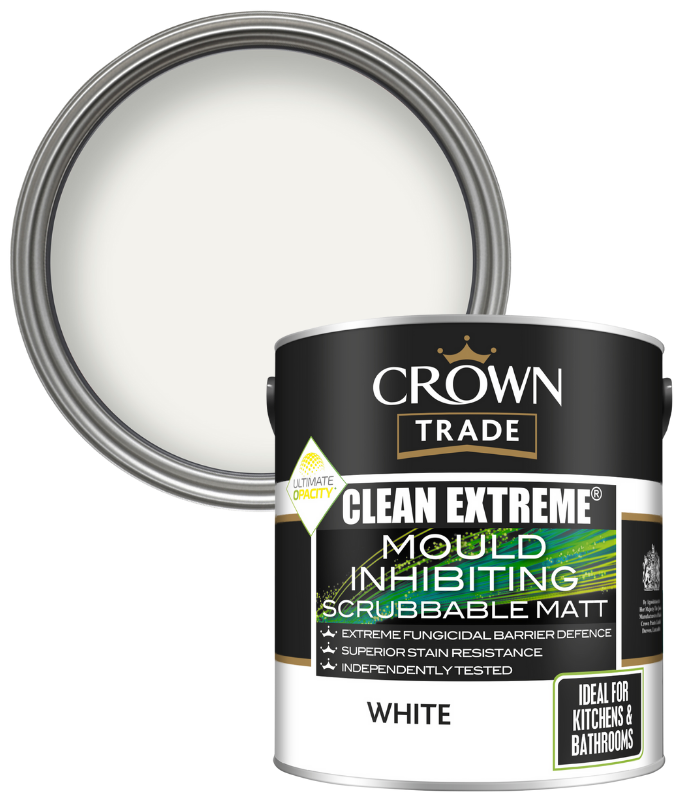 Crown Trade Clean Extreme Mould Inhibiting Scrubbable Matt - White - 2.5L