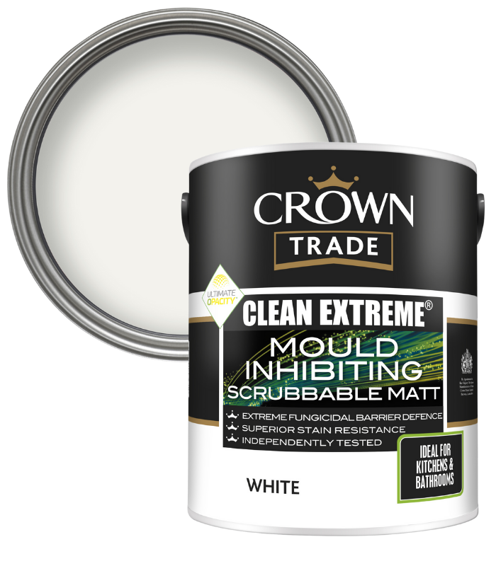 Crown Trade Clean Extreme Mould Inhibiting Scrubbable Matt - White - 5L