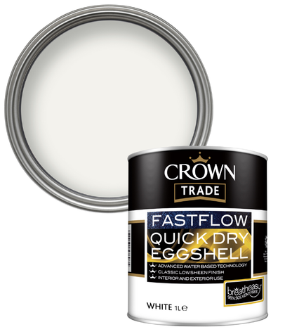 Crown Trade Fast Flow Quick Dry Eggshell - White - 1L