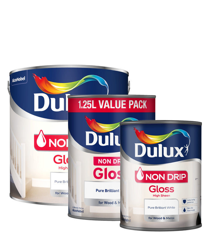 Dulux Retail Non Drip Gloss Pure Brilliant White 750ml / 1.25L / 2.5 Litres