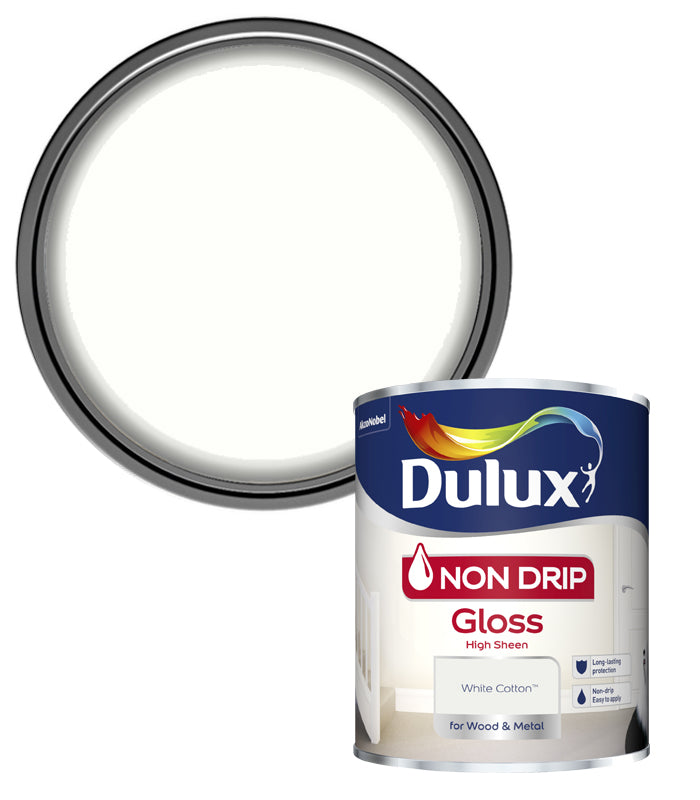 Dulux Retail Non Drip Gloss Paint - White Cotton - 750ml