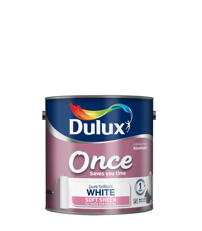 Dulux Once Soft Sheen Paint - Pure Brilliant White - 2.5 Litre