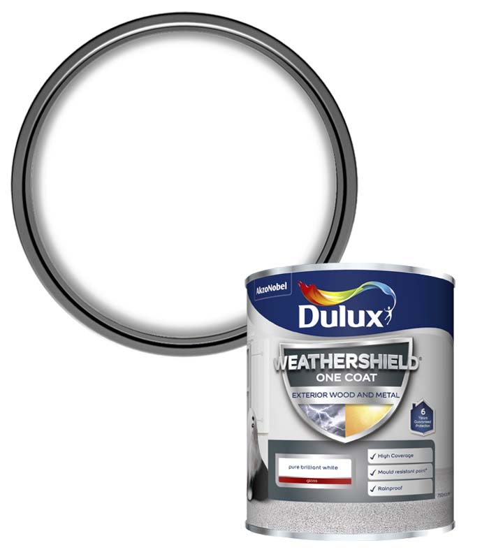 Dulux Weathershield One Coat Exterior Gloss - Pure Brilliant White - 750ml
