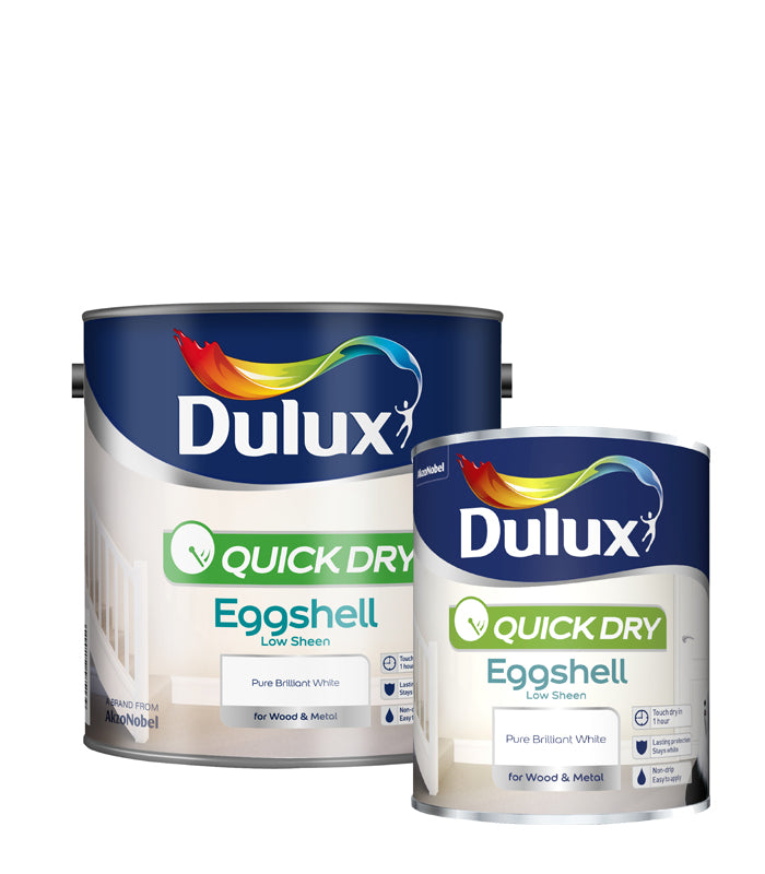 Dulux Retail Quick Dry Eggshell Paint Pure Brilliant White 2.5 Litres / 750ml