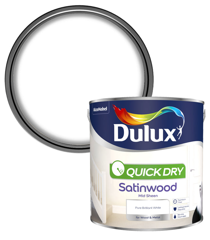 Dulux Quick Dry Satinwood Paint Pure Brilliant White Next Day Paint