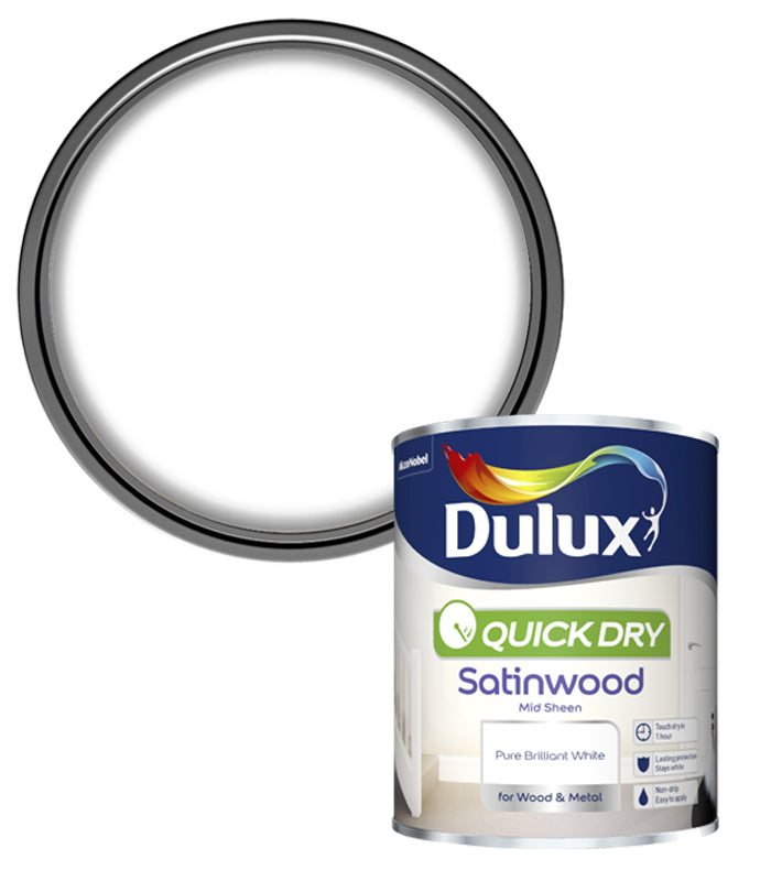 Dulux Quick Dry Satinwood Paint Pure Brilliant White Next Day Paint