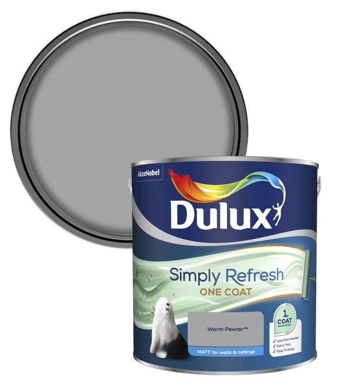 Dulux Simply Refresh One Coat Matt Emulsion Paint - 2.5L - Warm Pewter