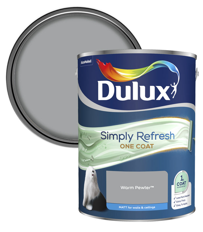 Dulux Simply Refresh One Coat Matt Emulsion Paint - 5L - Warm Pewter