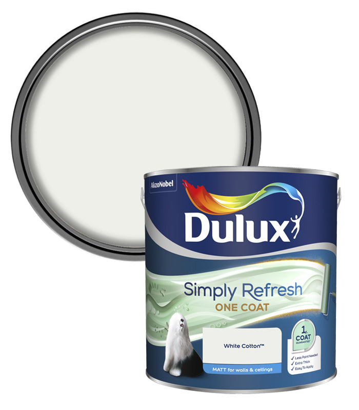 Dulux Simply Refresh One Coat Matt Emulsion Paint - 2.5L - White Cotton