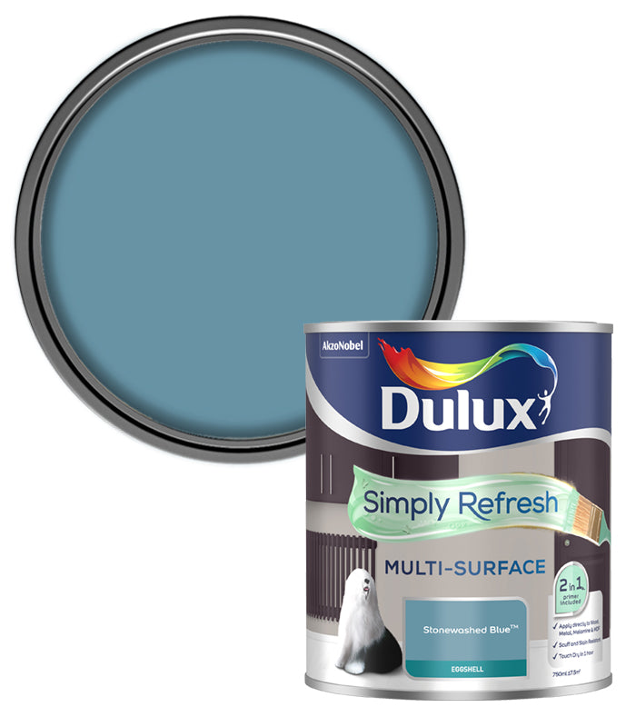 Dulux Simply Refresh Multi-Surface Eggshell Paint - Stonewashed Blue - 750ml